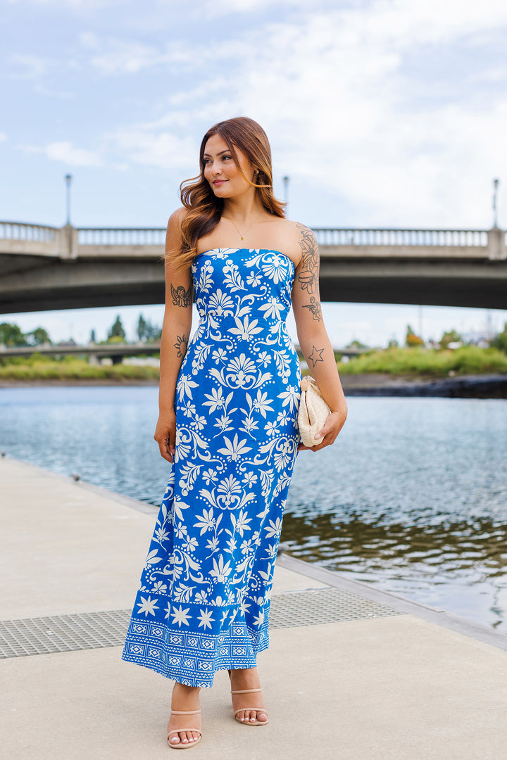 The Capri Blue Mosaic Maxi Dress