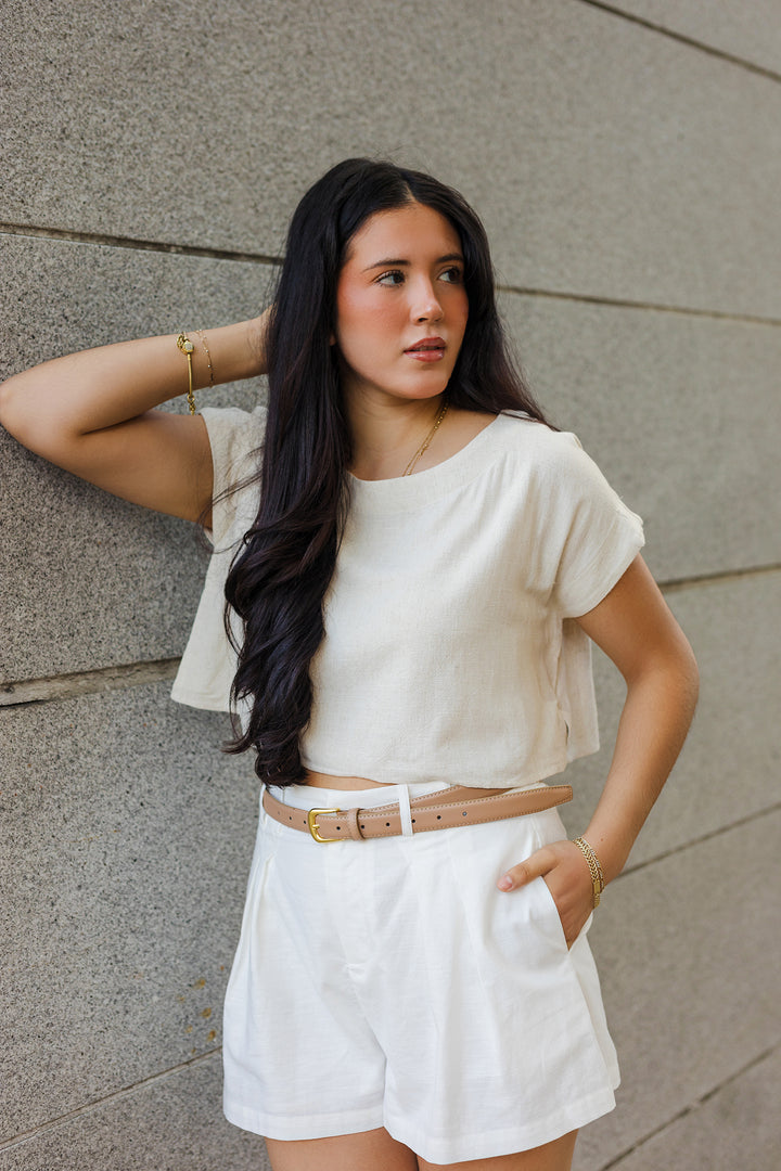 The Way Out West Linen Cropped Top