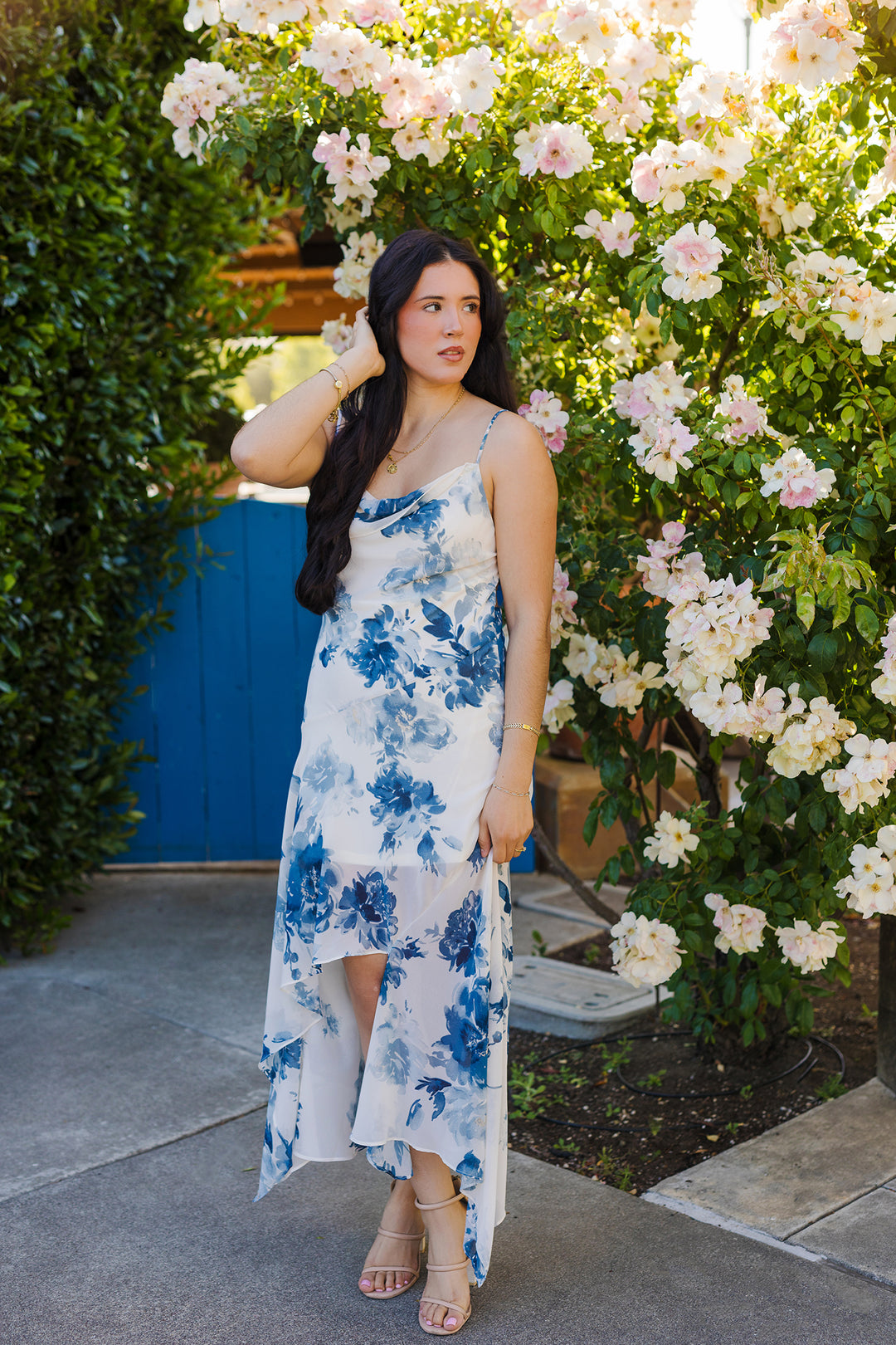 The Azure Watercolor Open Back Maxi Dress