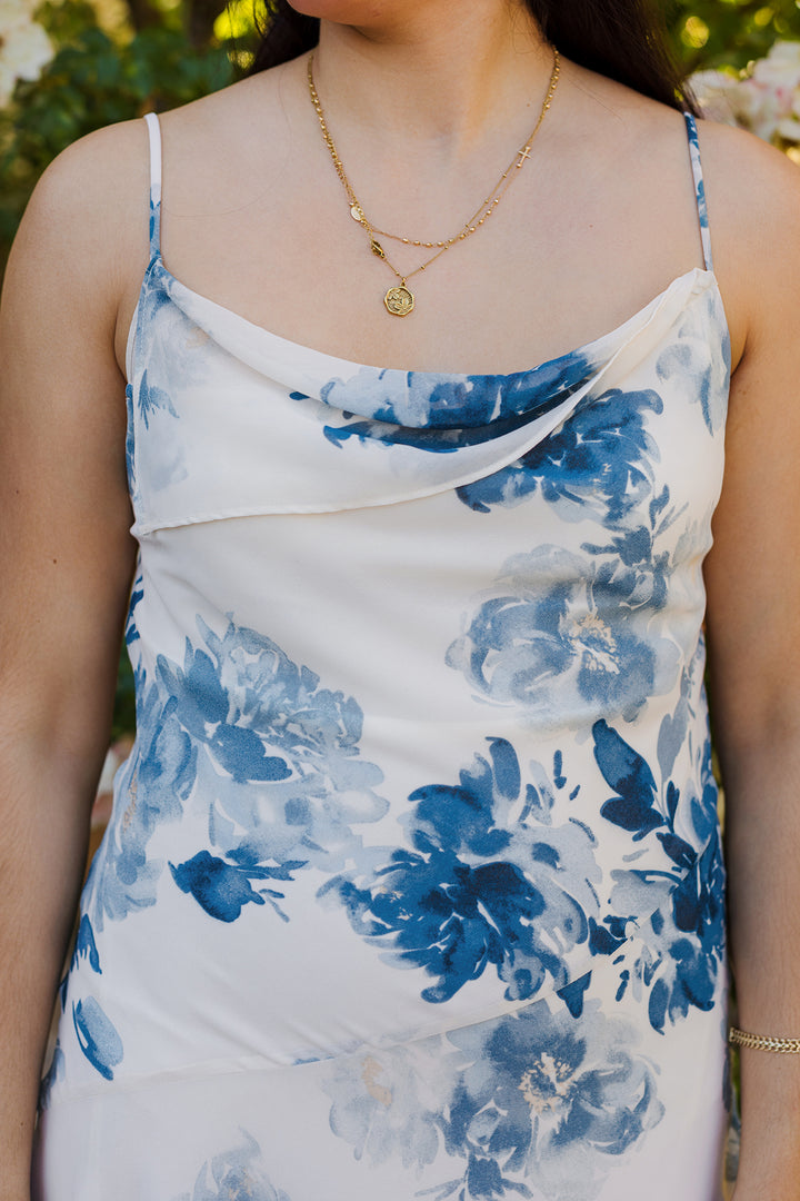 The Azure Watercolor Open Back Maxi Dress