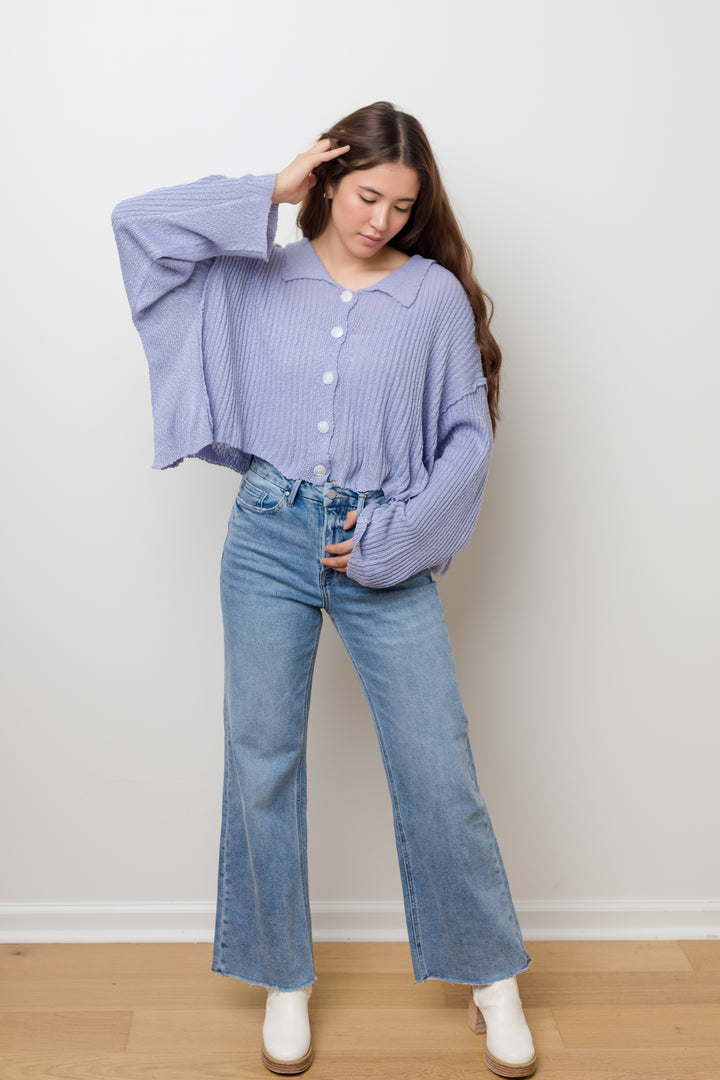 The Sweet Carolina Blue Cropped Cardigan Sweater