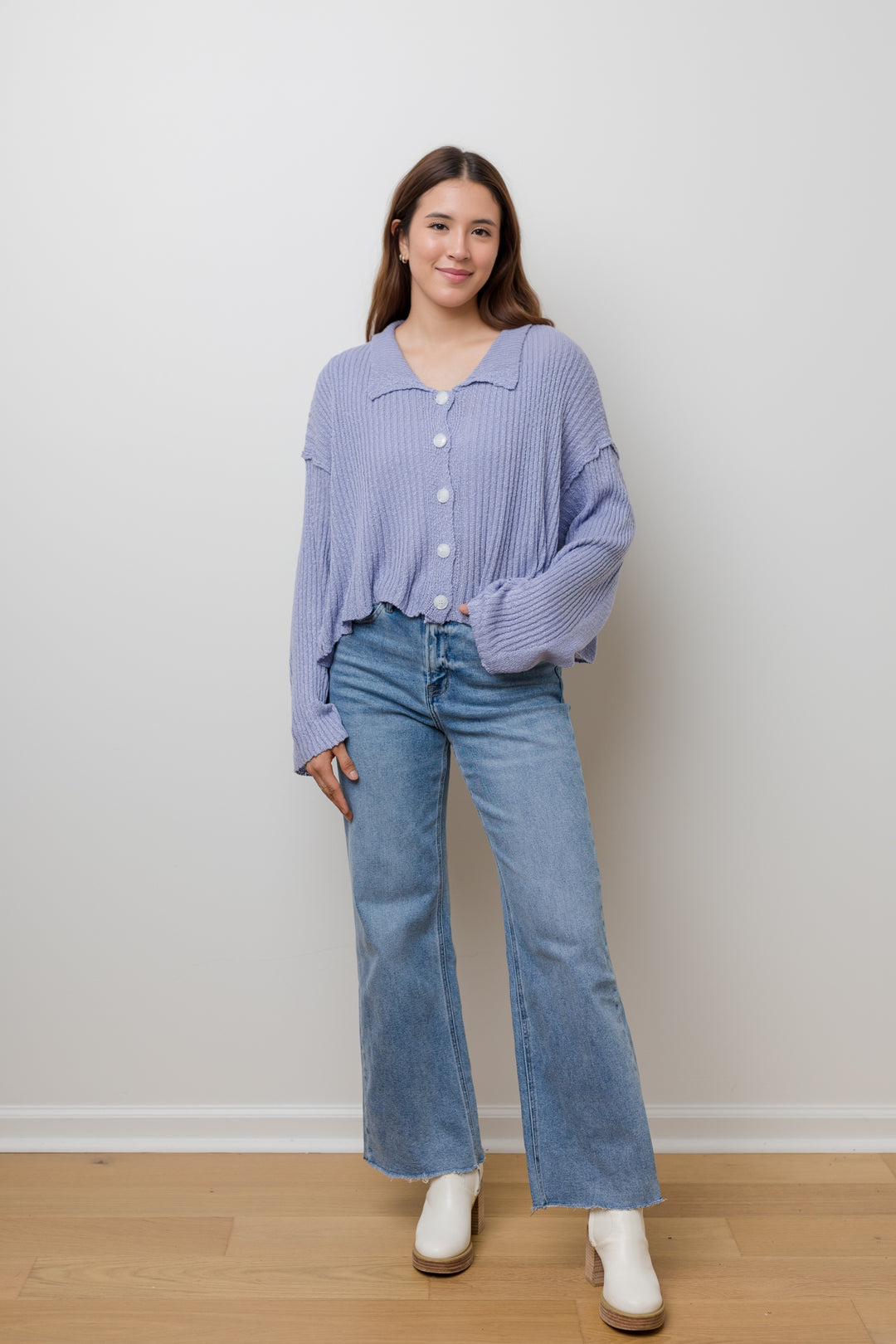 The Sweet Carolina Blue Cropped Cardigan Sweater