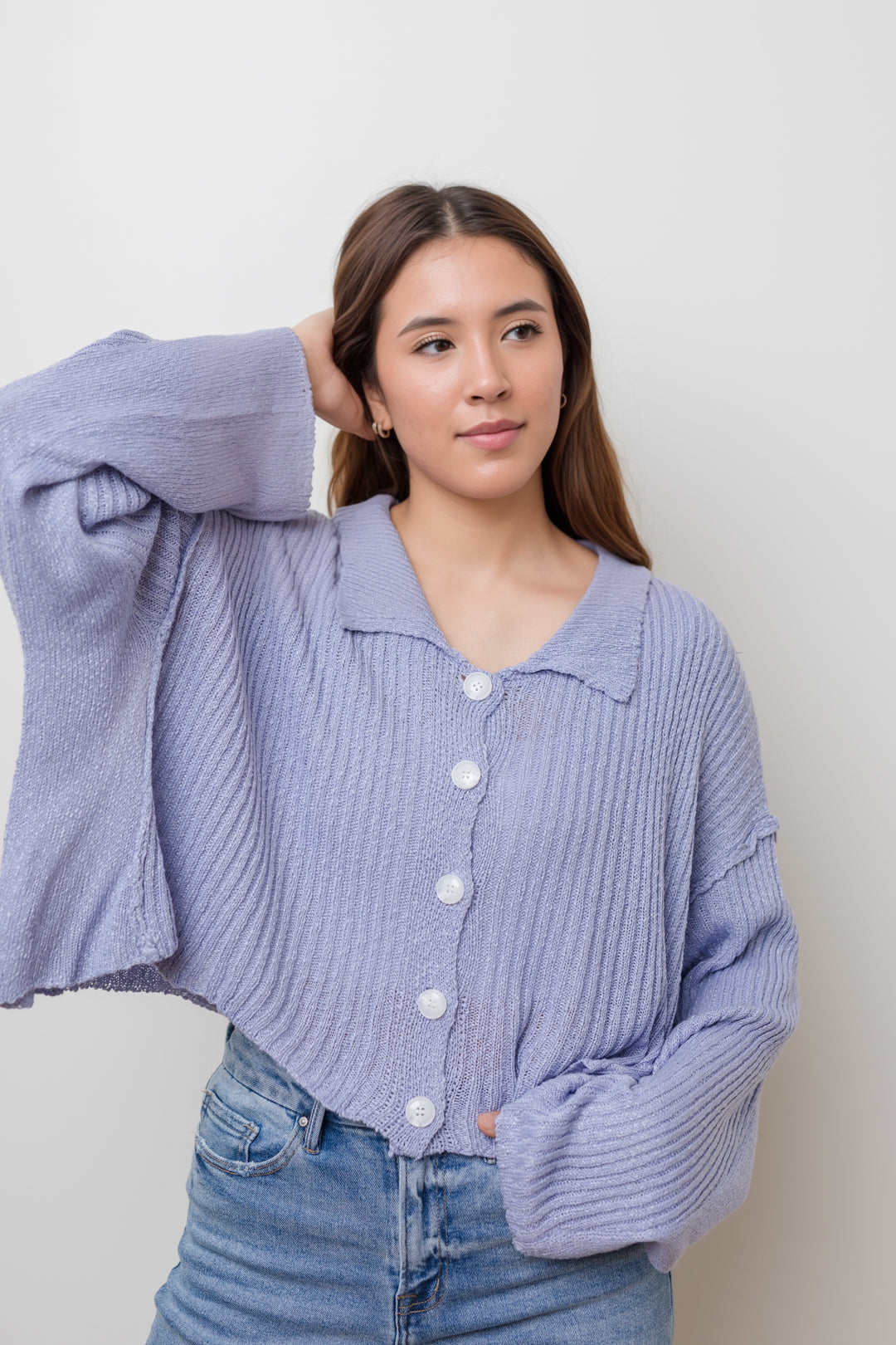 The Sweet Carolina Blue Cropped Cardigan Sweater