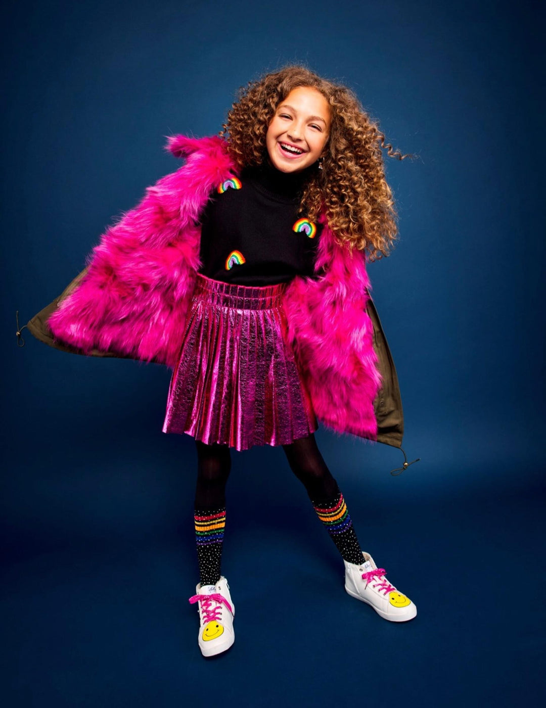 The Girls Hot Pink  Foil Pleated Skirt by Lola and the Boys