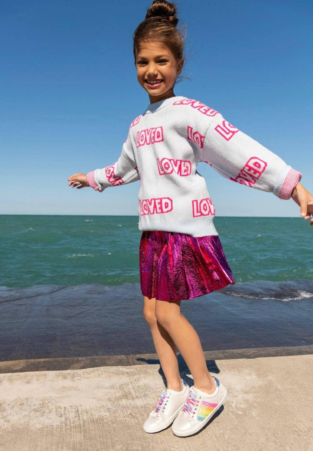 The Girls Hot Pink  Foil Pleated Skirt by Lola and the Boys