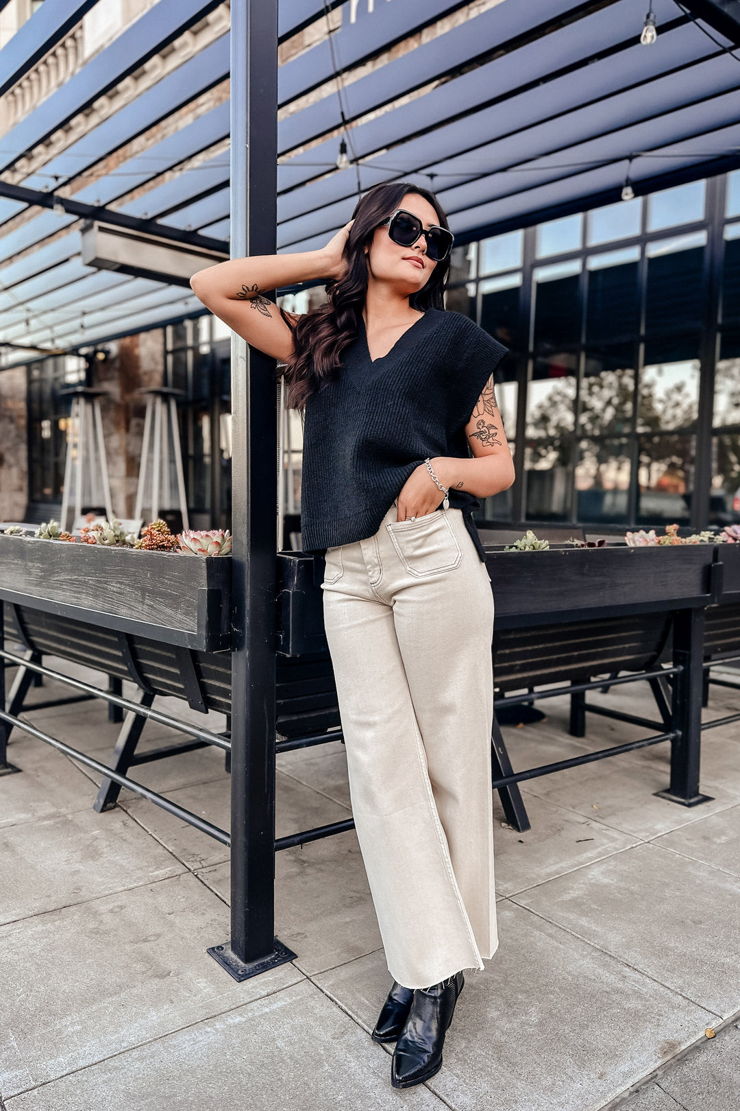 The Miss Molly Washed Beige Wide Leg Pants