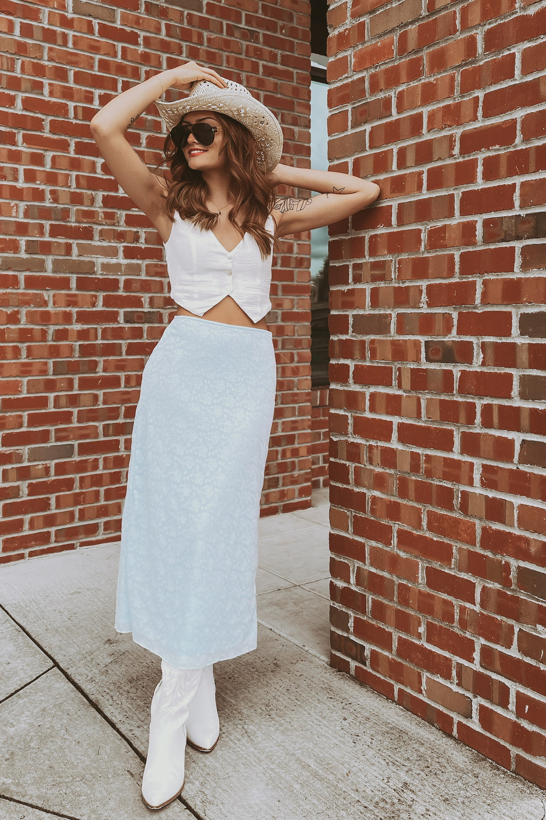 The Head in the Clouds Light Blue Midi Skirt