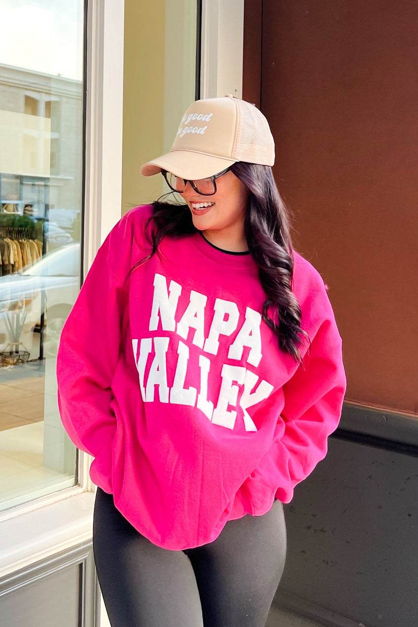 The Napa Valley Fuchsia Puff Letter Sweatshirt