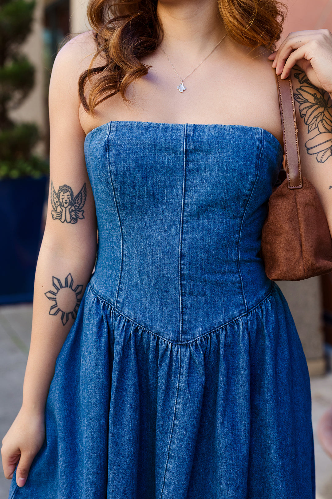 The Nottingham Drop Waist Denim Midi Dress The Nottingham Drop Waist Denim Midi Dress