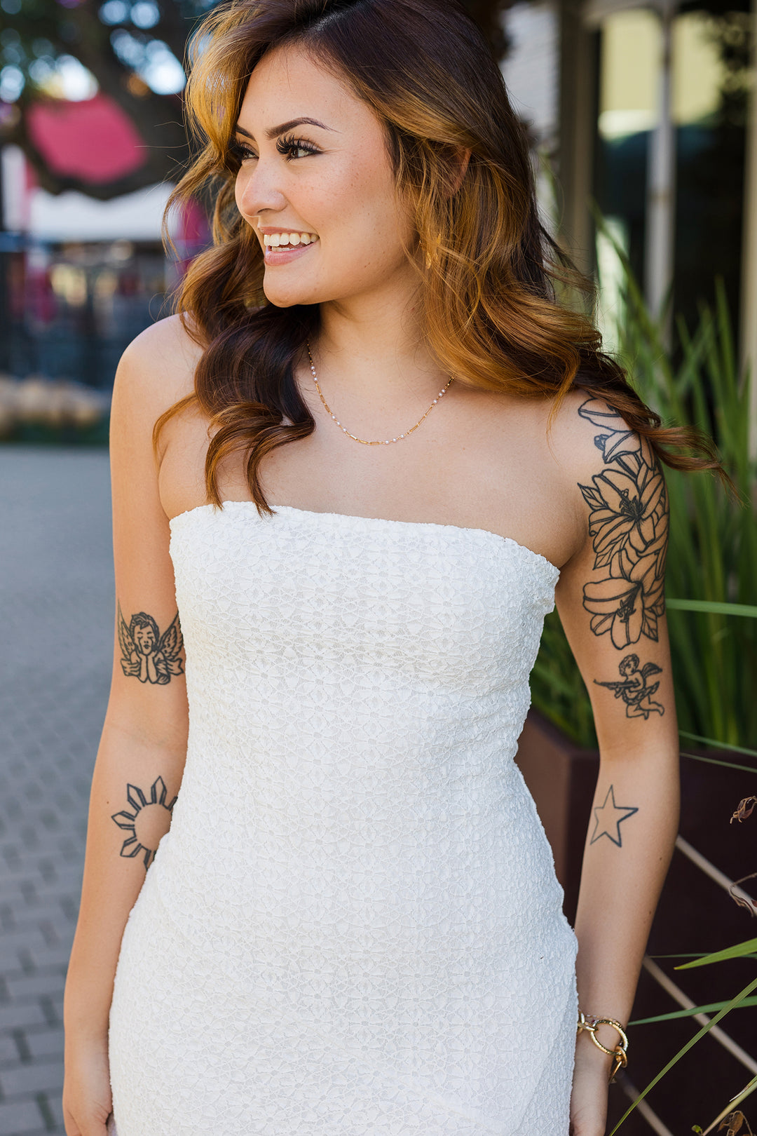 The Sayulita White Knit Strapless Midi Dress