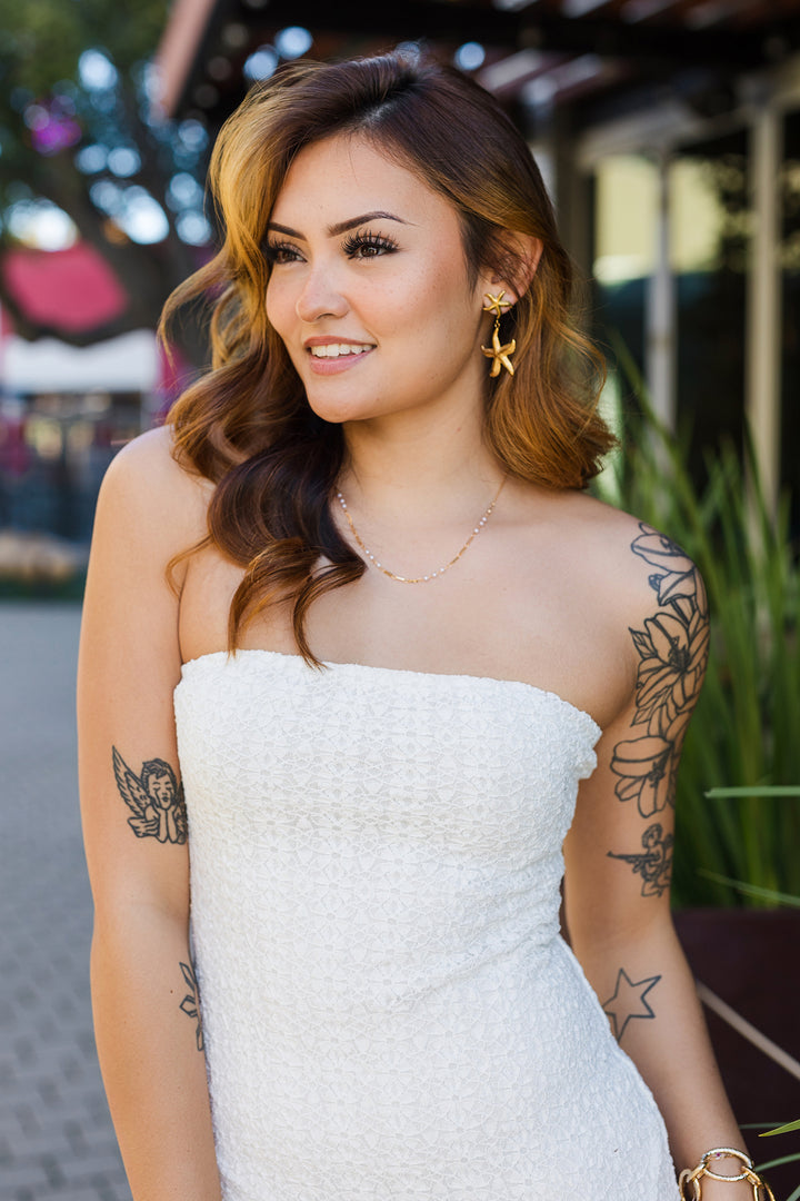 The Sayulita White Knit Strapless Midi Dress