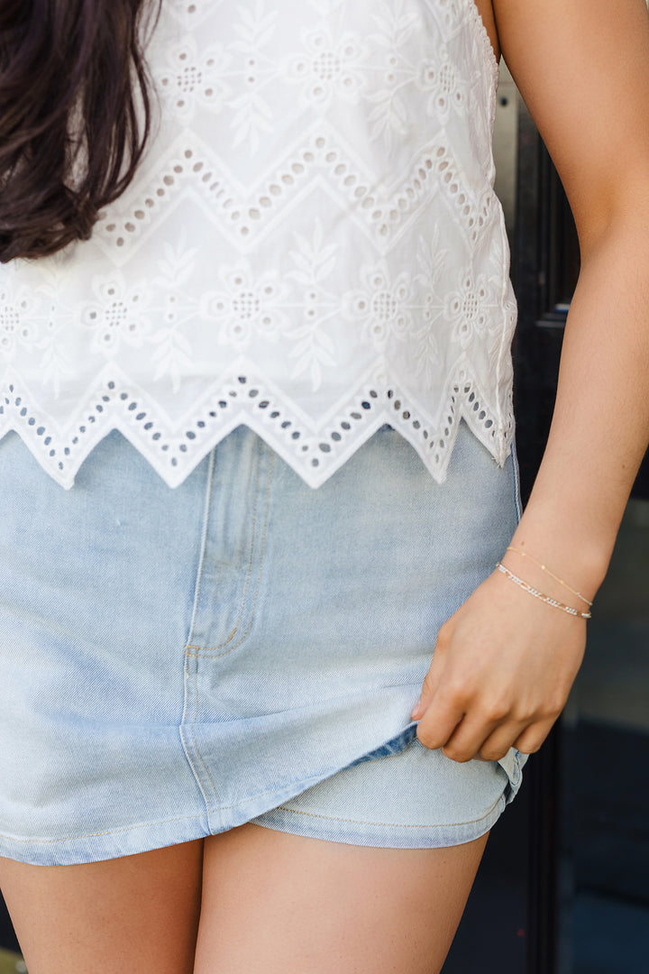 The Vitoria Light Wash Denim Mini Skirt