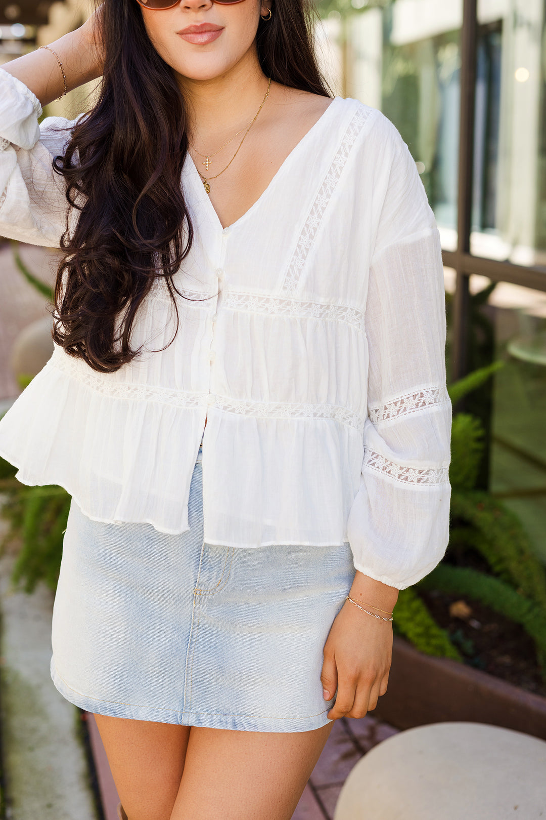 The Summer Romance White Ruffled Long Sleeve Top