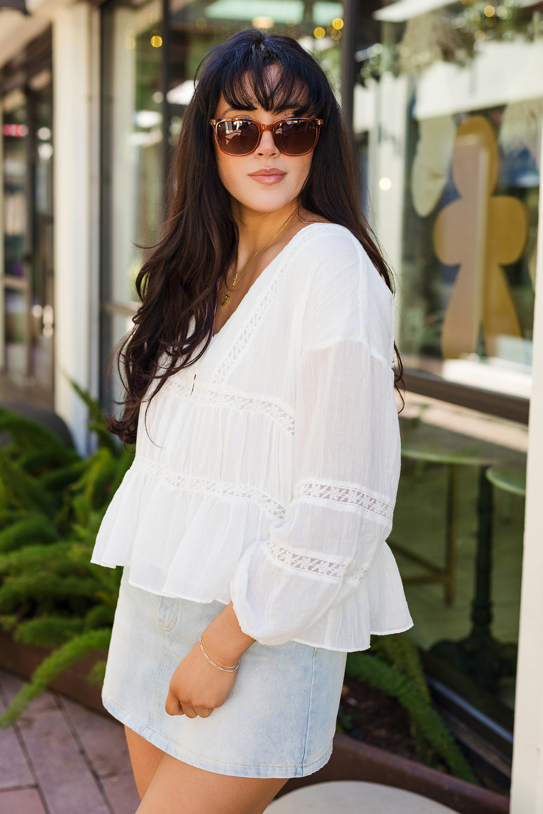 The Summer Romance White Ruffled Long Sleeve Top