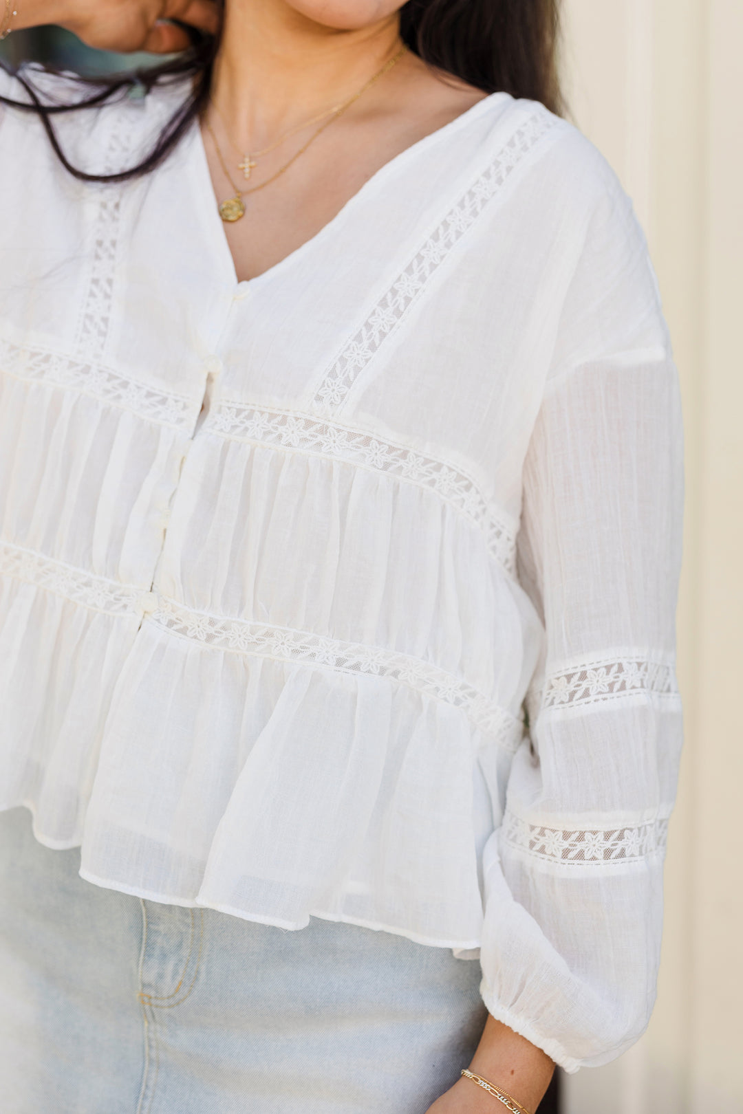 The Summer Romance White Ruffled Long Sleeve Top