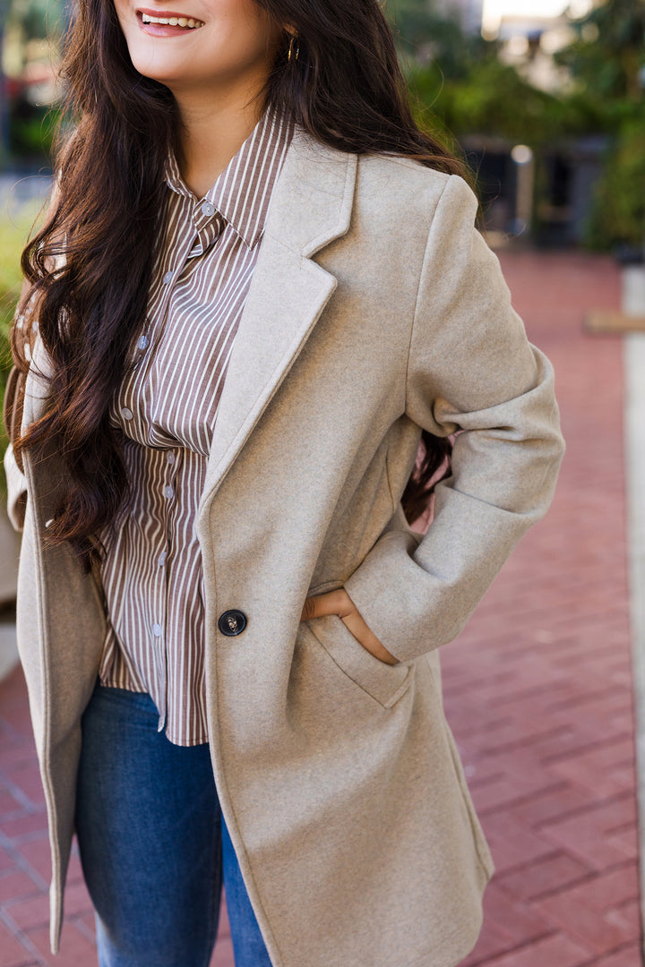 The Olivia Oatmeal Notched Lapel Coat