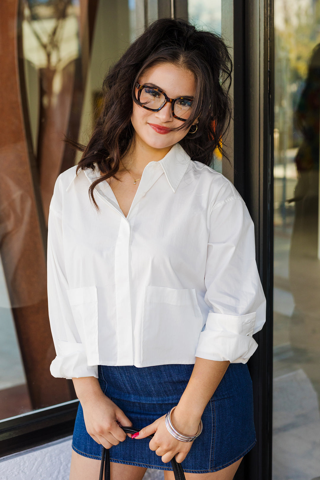 The Mod Boxy Collared Cropped Poplin Shirt