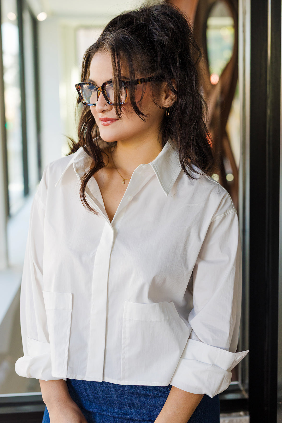 The Mod Boxy Collared Cropped Poplin Shirt