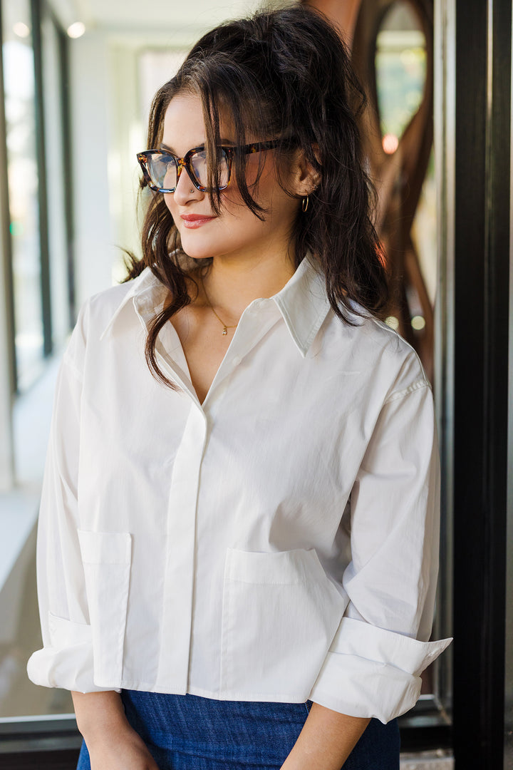 The Mod Boxy Collared Cropped Poplin Shirt