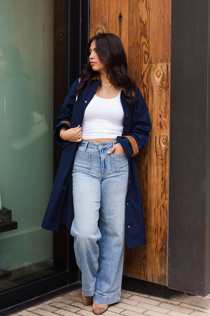 The Marleigh Light Wash Front Pocket Stretch Wide Leg Jeans by Hidden