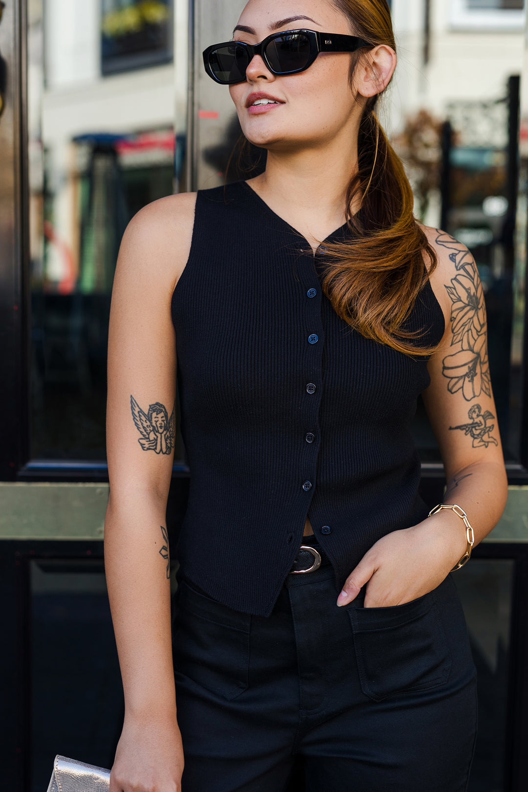 The Split Decision Sleeveless Cardigan