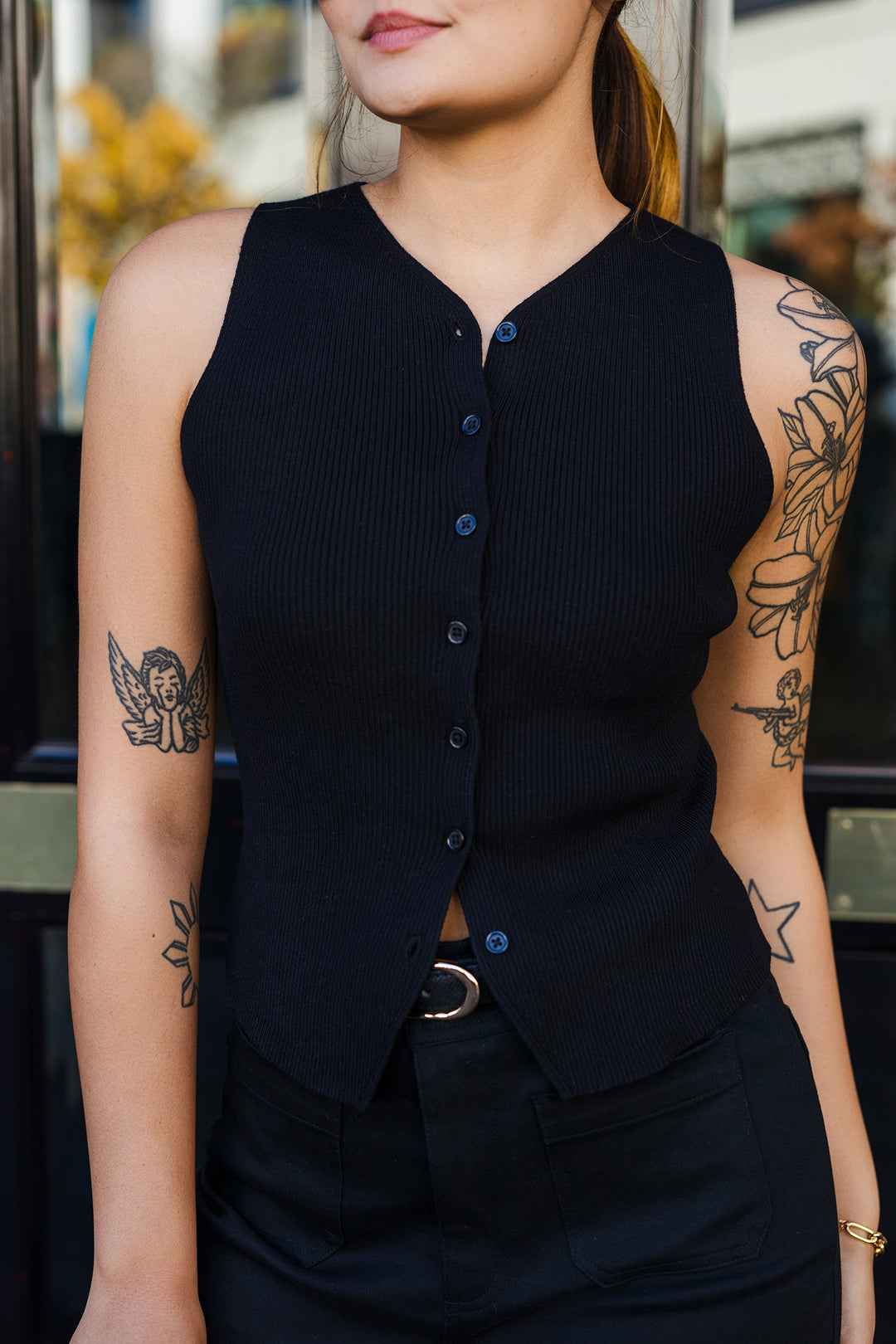 The Split Decision Sleeveless Cardigan