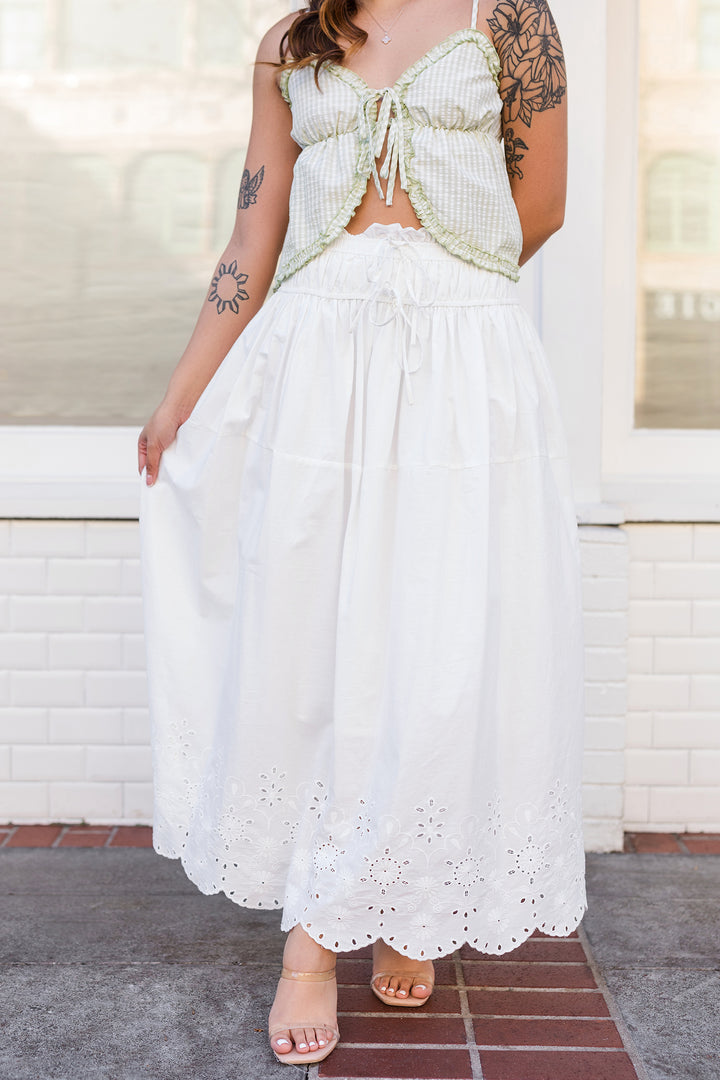 The Hudson White Eyelet Midi Skirt