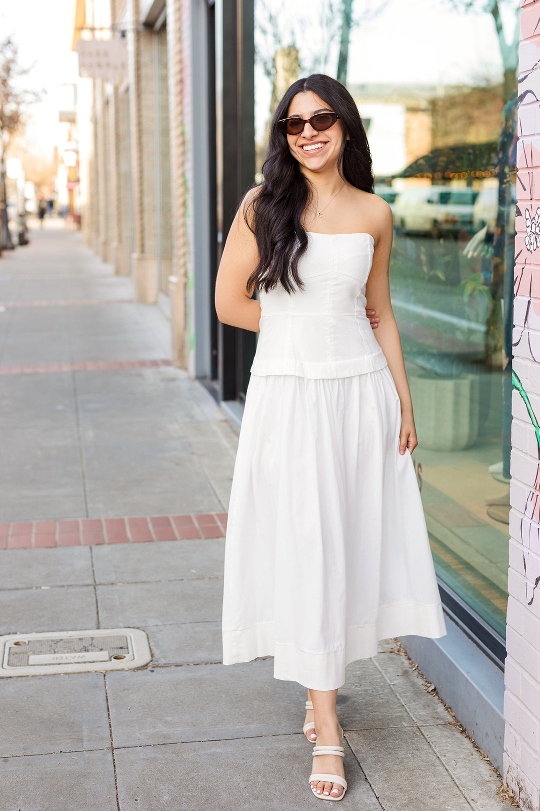 The First In Class Strapless Drop Waist Midi Dress