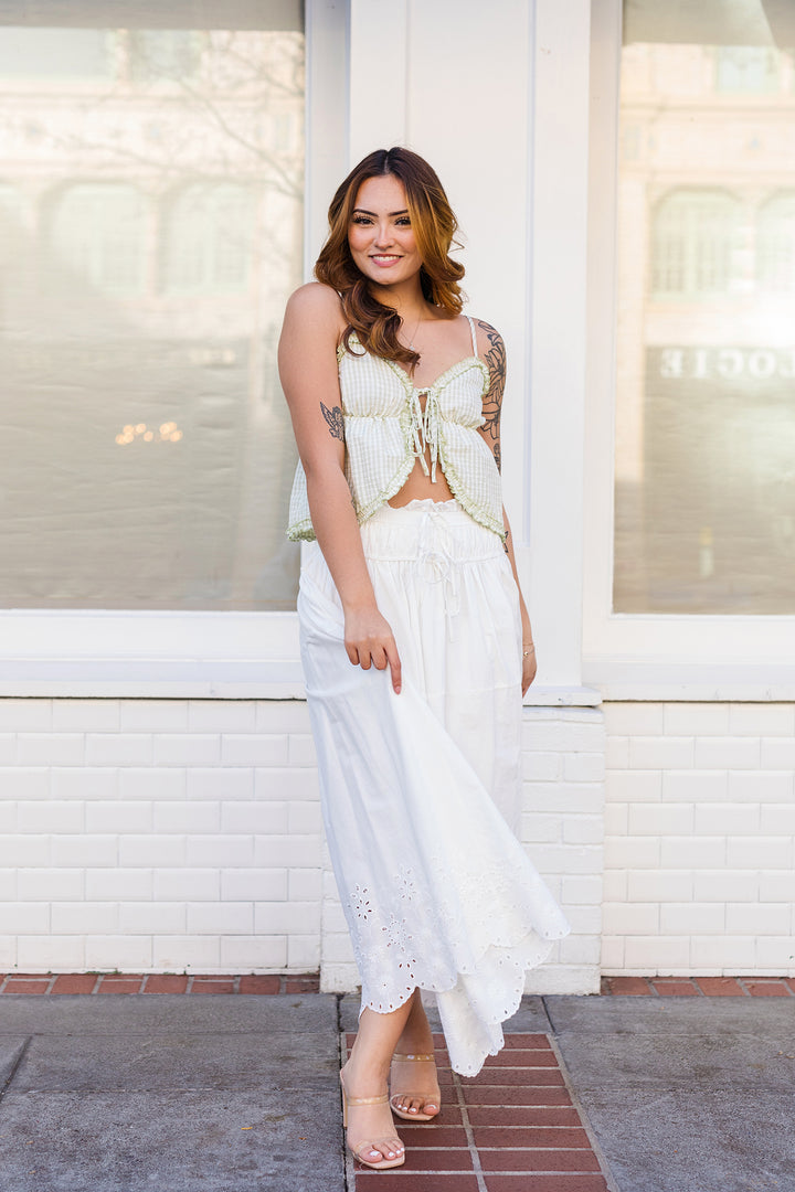 The Hudson White Eyelet Midi Skirt