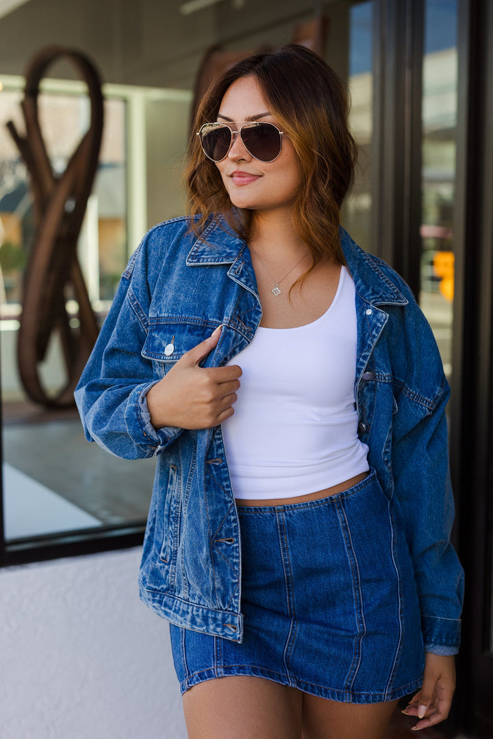 The Low Rider Dark Denim Mini Skirt