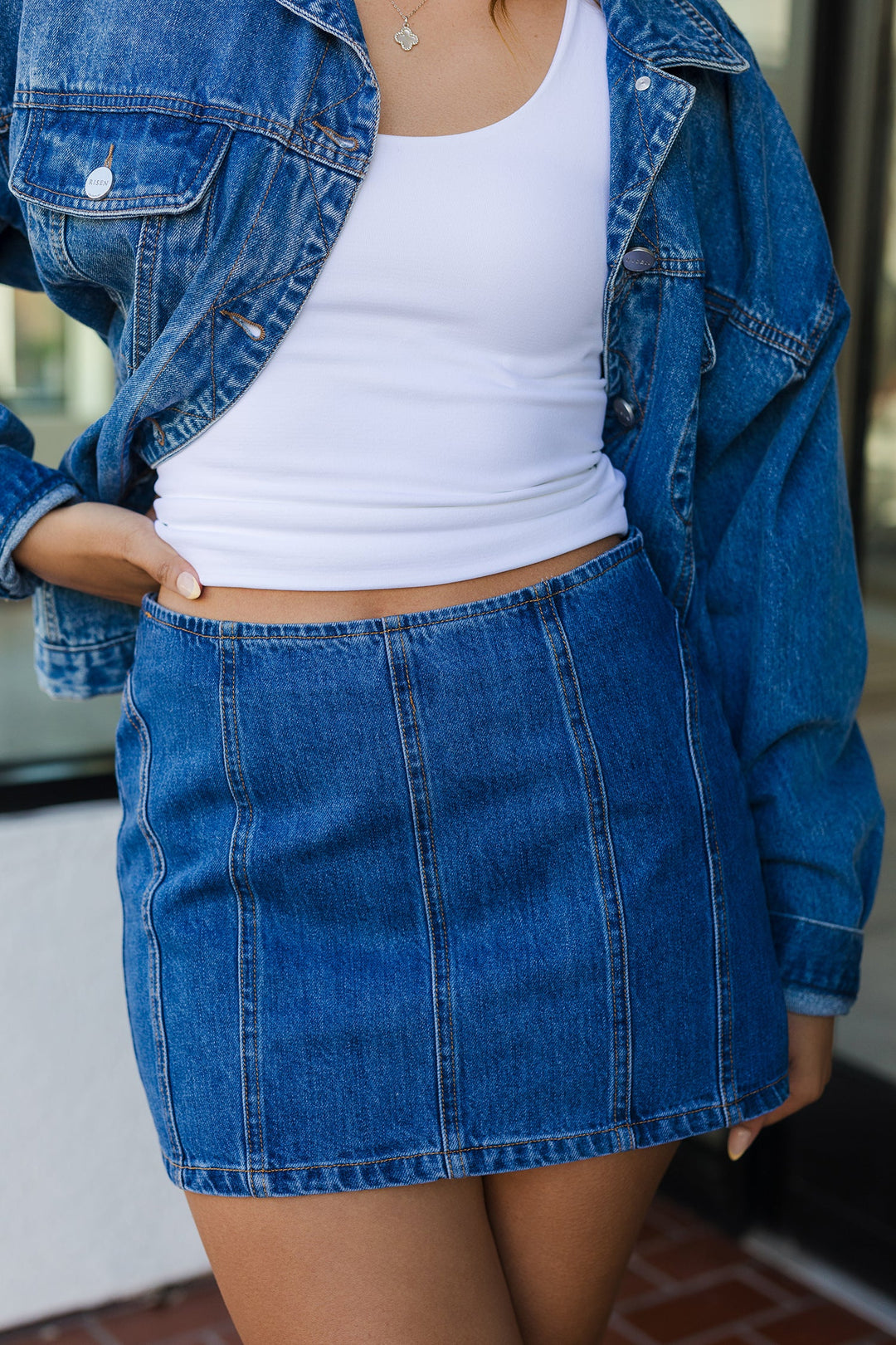 The Low Rider Dark Denim Mini Skirt