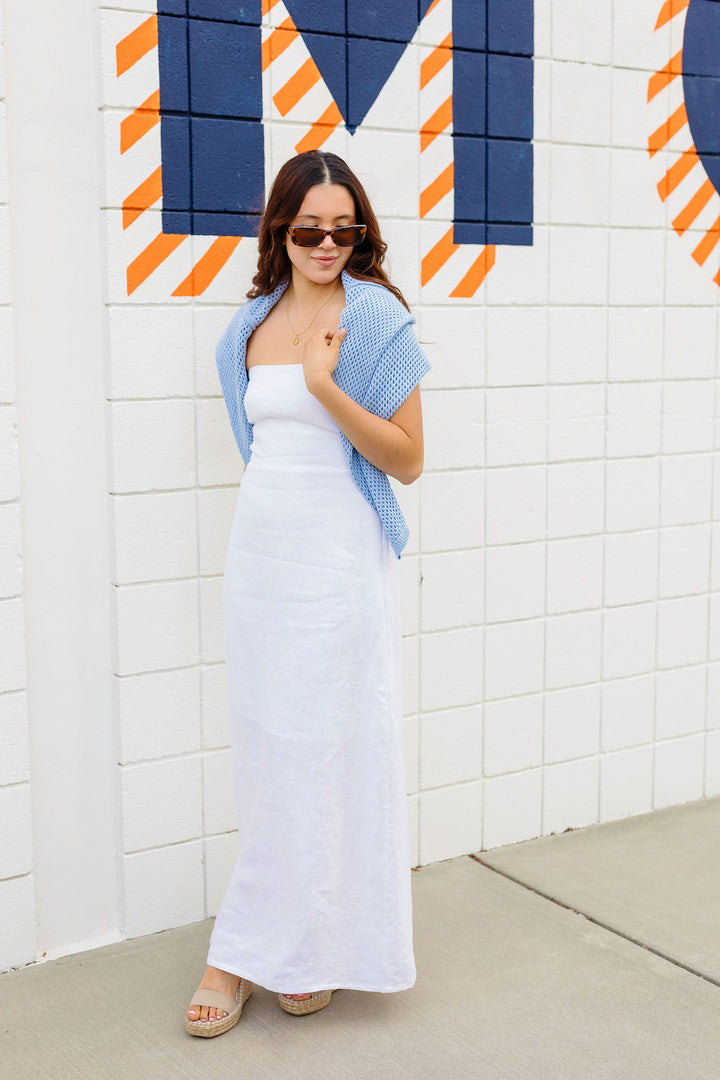The Book The Trip Linen Strapless Maxi Dress Small / Red