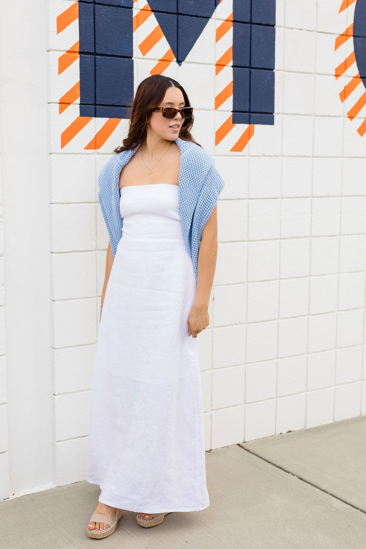 The Book The Trip Linen Strapless Maxi Dress