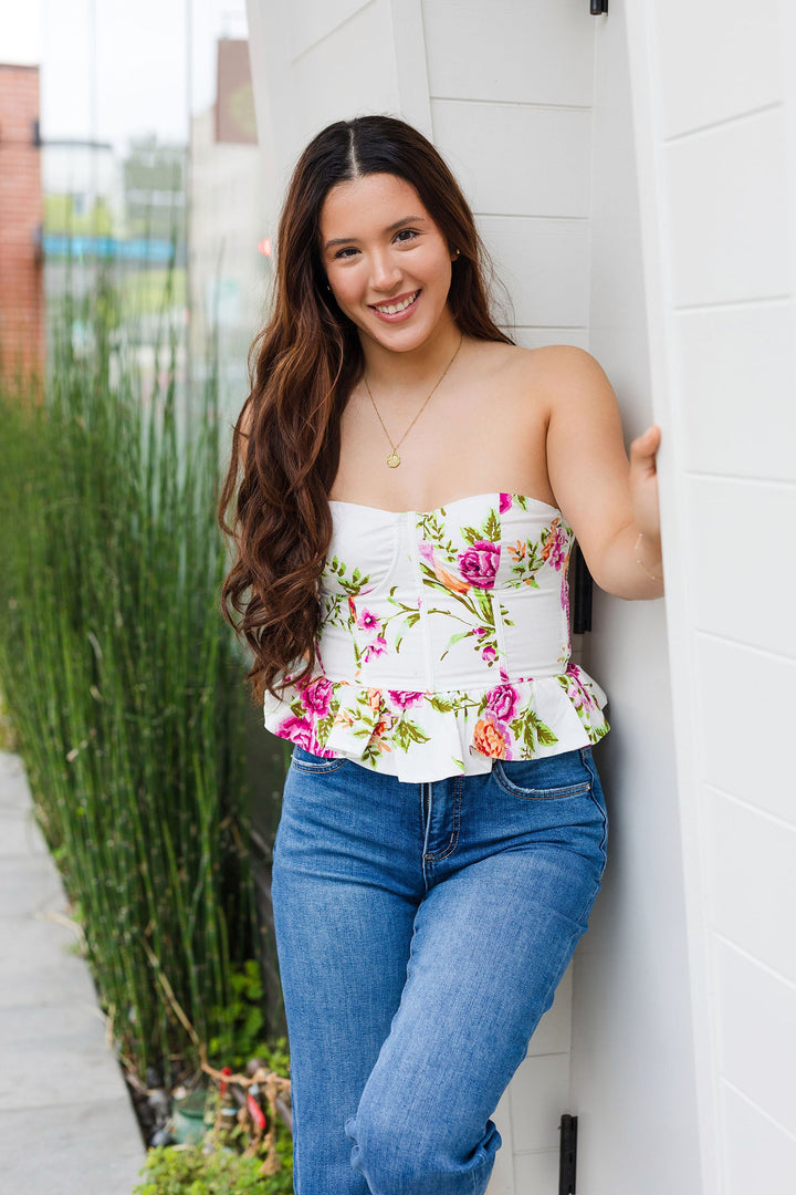 The Alexis Floral Strapless Corset Top
