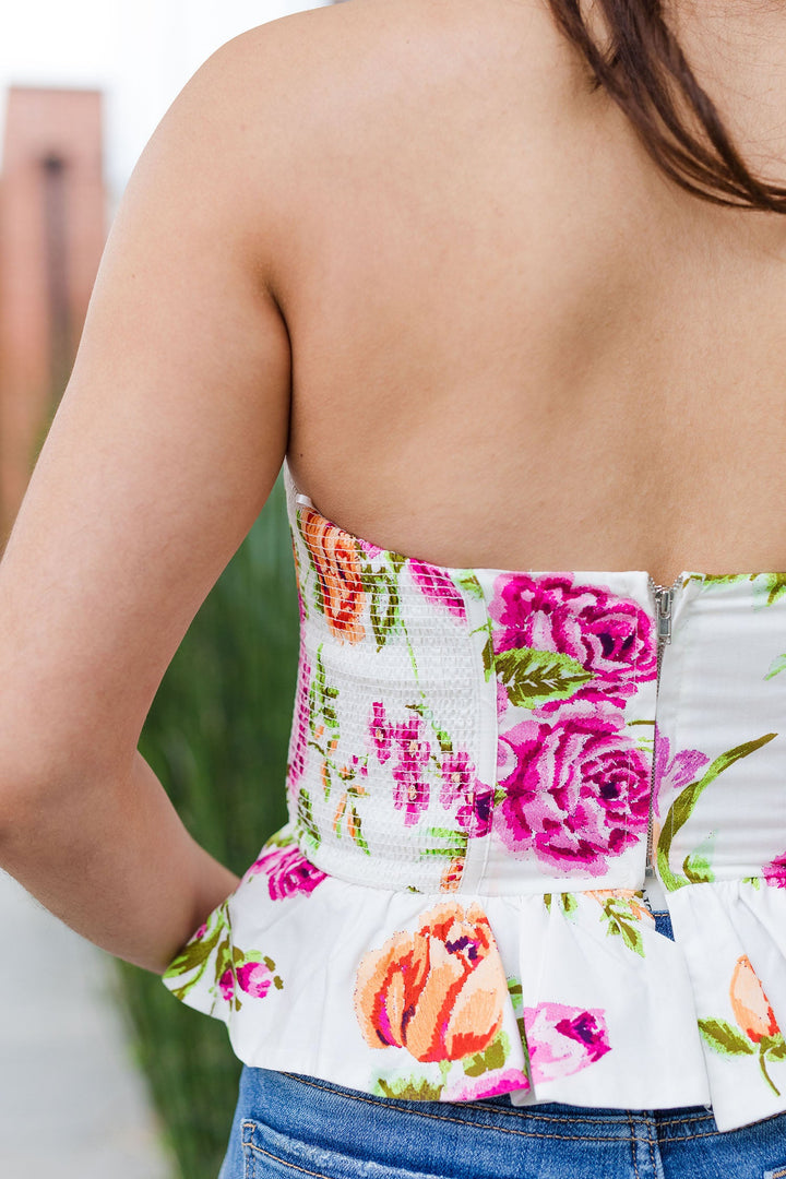 The Alexis Floral Strapless Corset Top