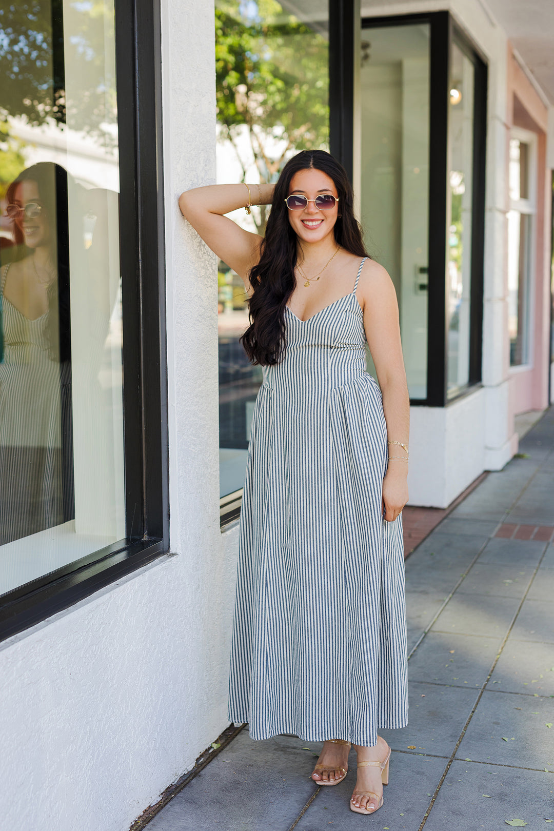 navy stripe midi dress Navy Stripe Sundress 194