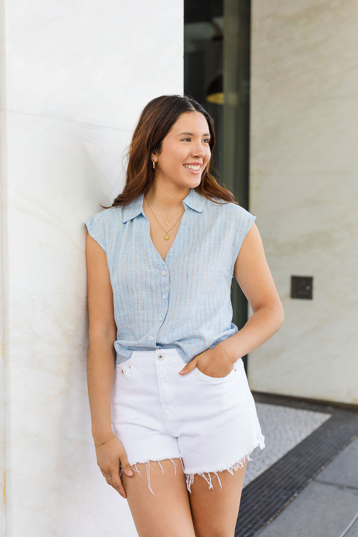 The Lucky In Love Striped Linen Top