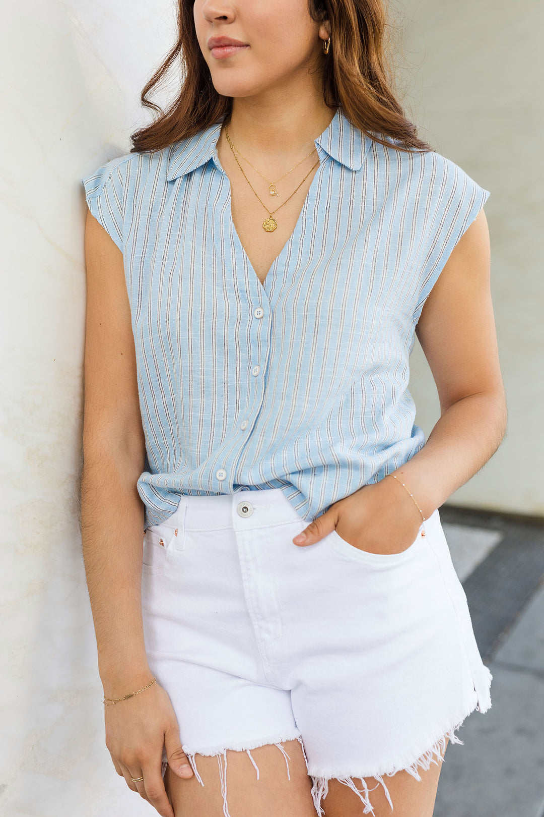 The Lucky In Love Striped Linen Top