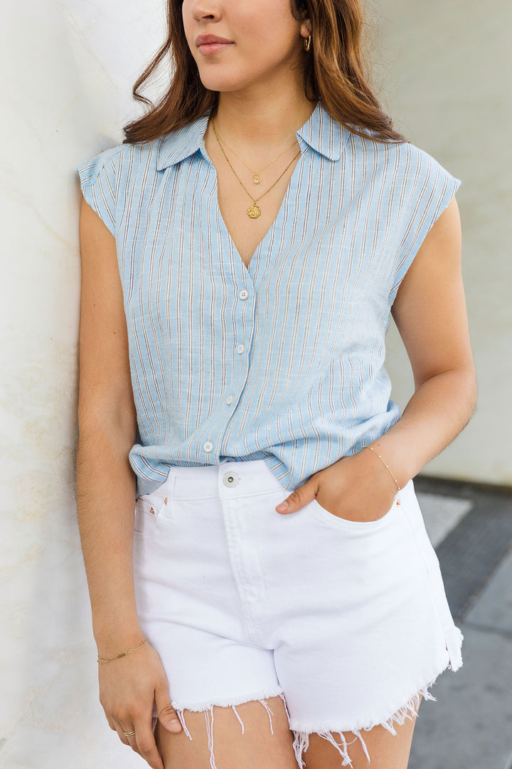 The Lucky In Love Striped Linen Top