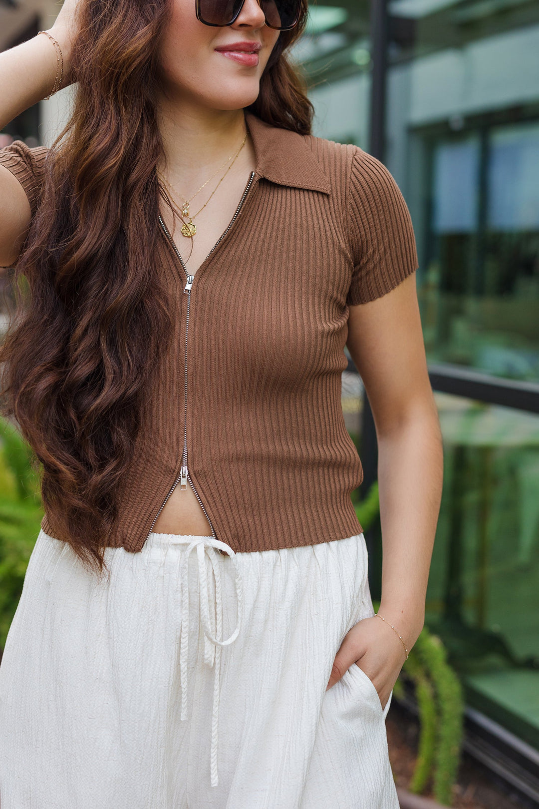 The Round 'Em Up Zip Front Top