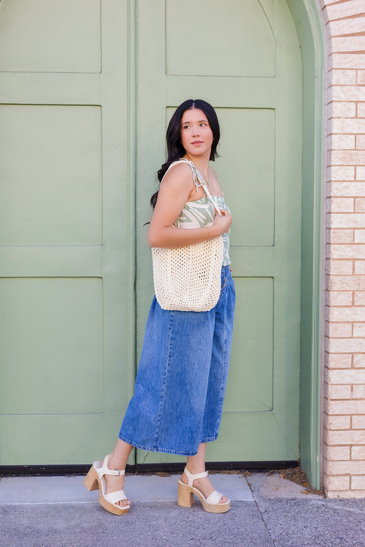 The Greta Stone Washed Cropped Denim Culottes