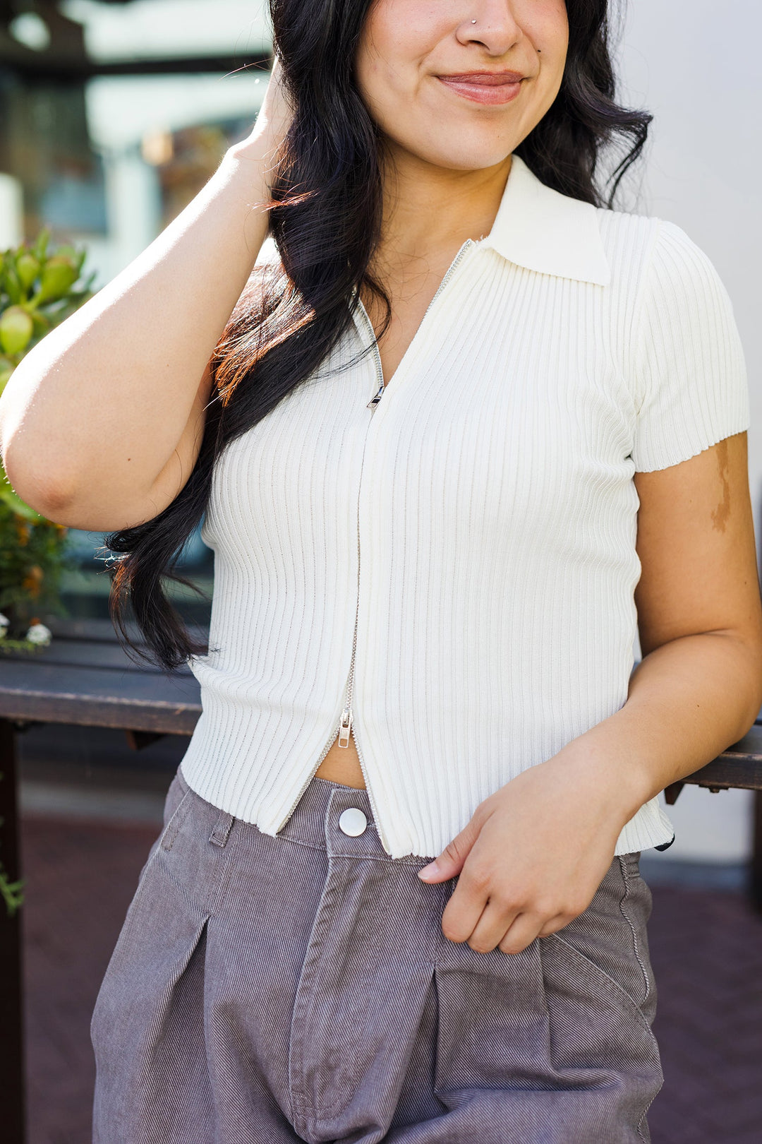 The Round 'Em Up Zip Front Top