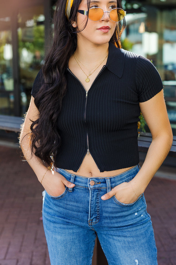 The Round 'Em Up Zip Front Top