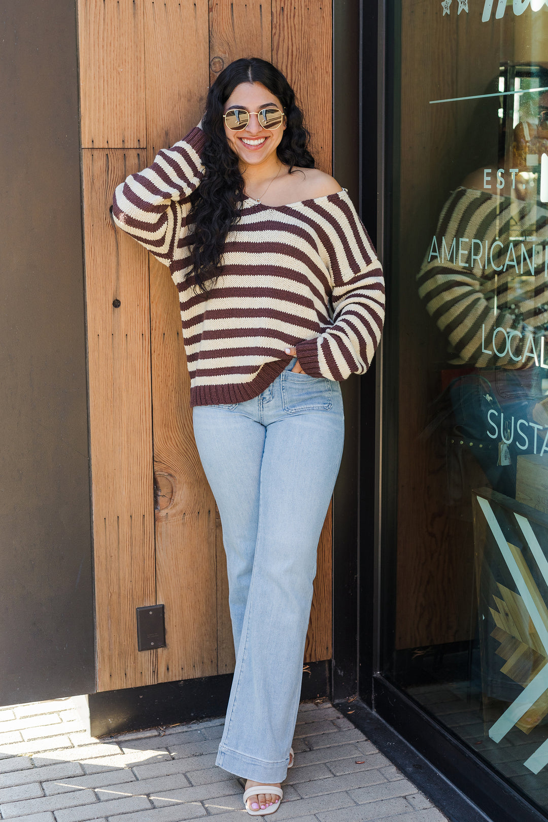 The Feeling Fall Striped V Neck Sweater