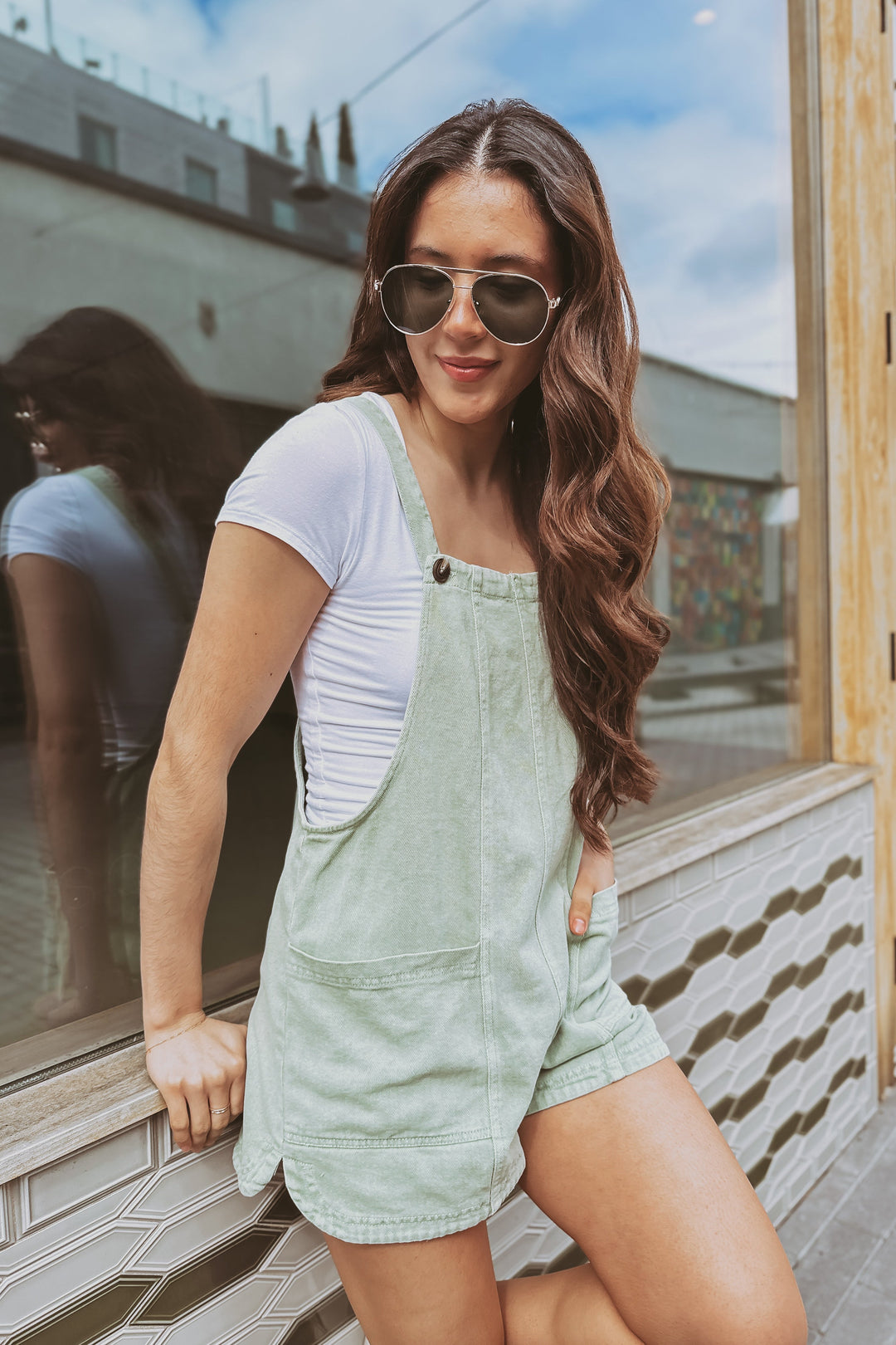 The Gibson Washed Olive Short Overalls