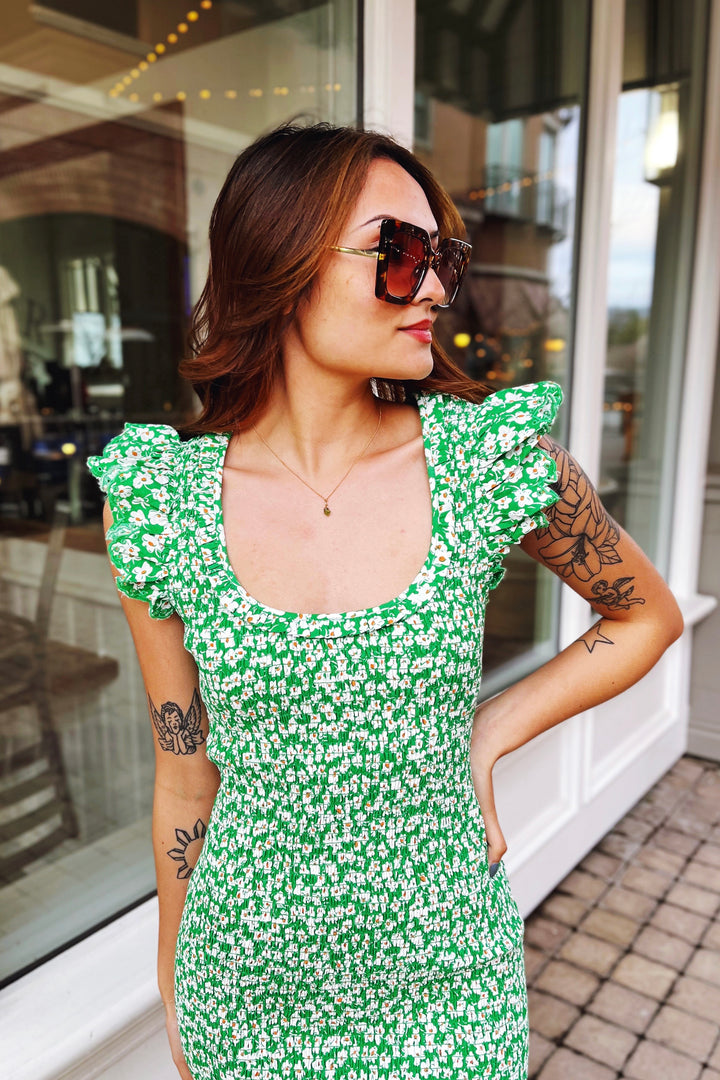 The Green With Envy Floral Smocked Dress
