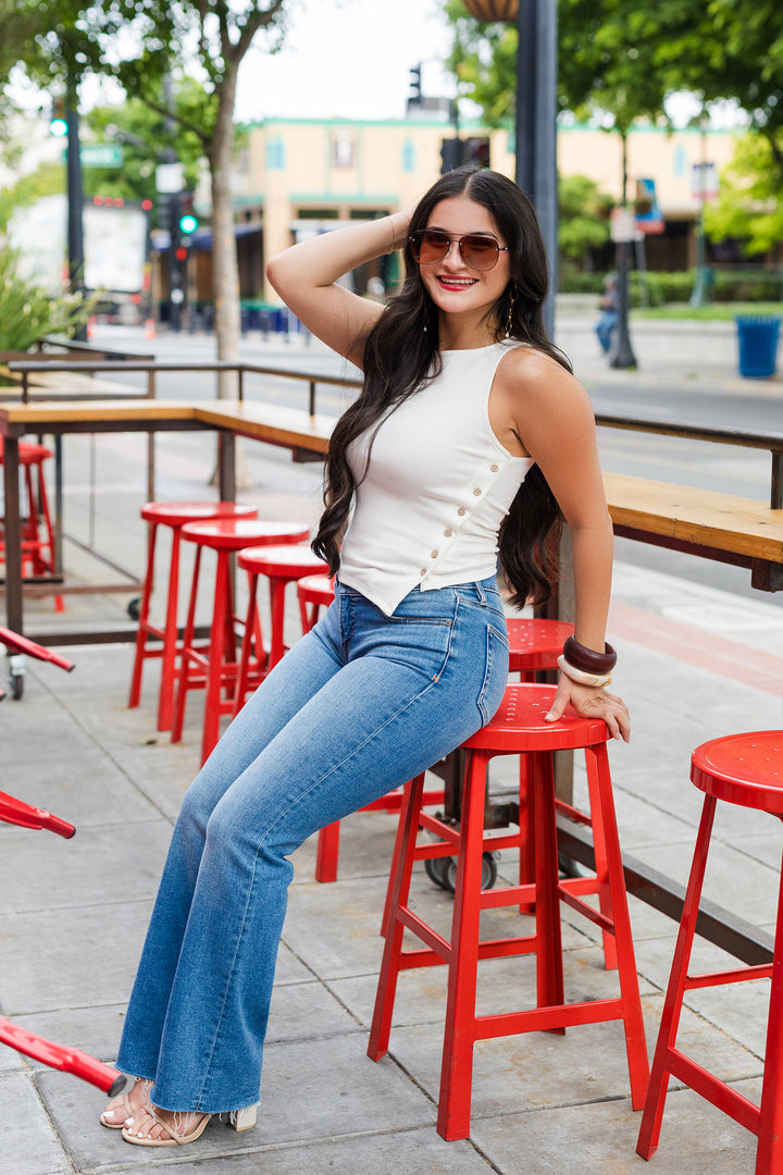 The Lucky Ones Ribbed Side Button Top