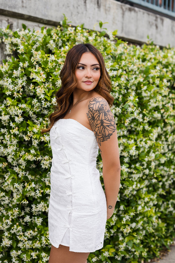 The Bachelorette Weekend White Bow Mini Dress