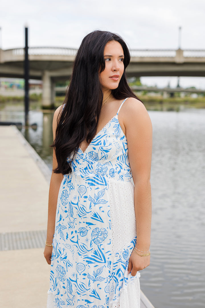 Blue Floral Eyelet Maxi Dress - The Skies Of Blue
