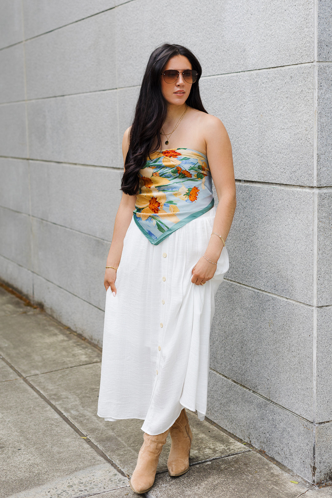 The Saturday Morning White Button Front Midi Skirt